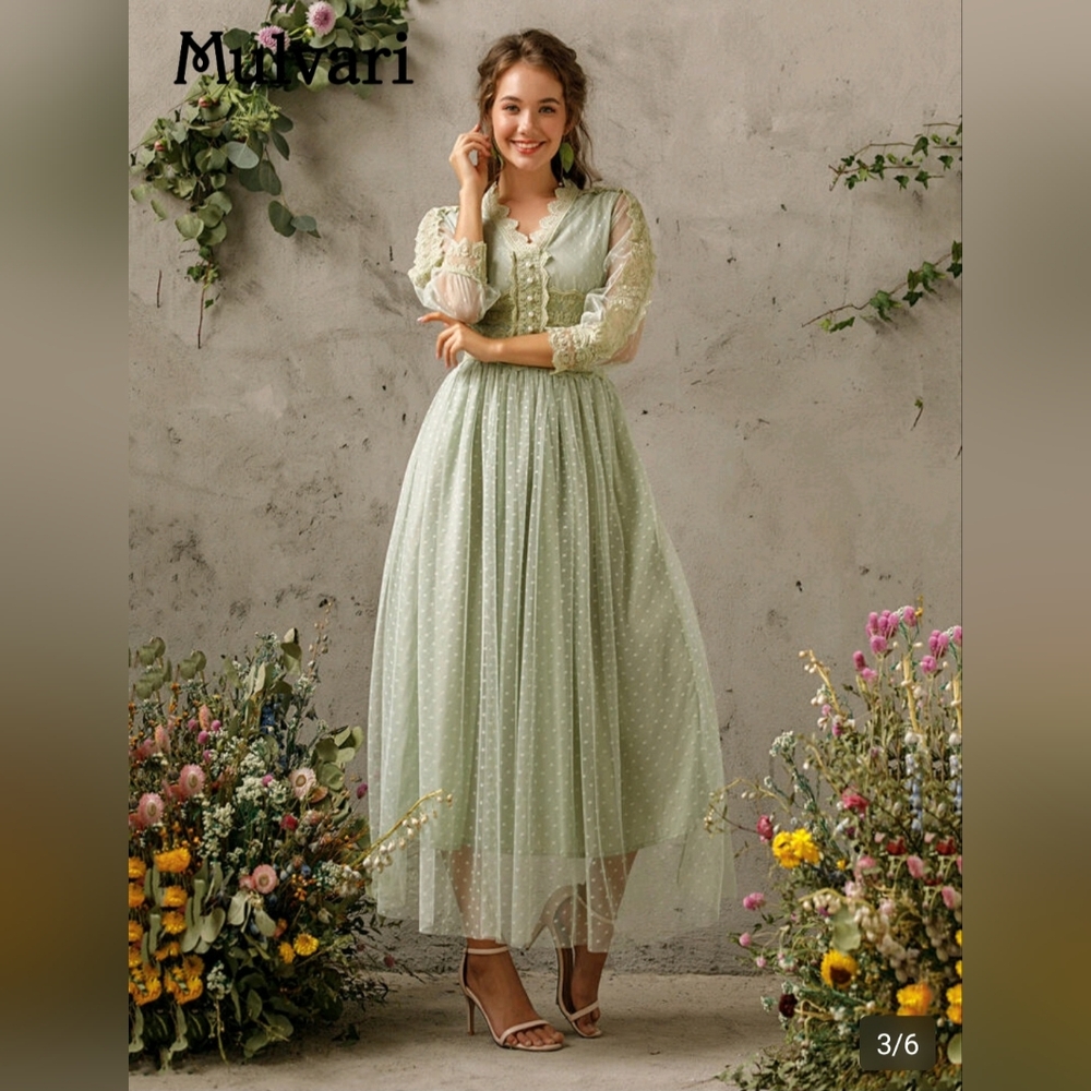 Brandnew Sage Green Tulle & Lace Midi Dress Sz. 12